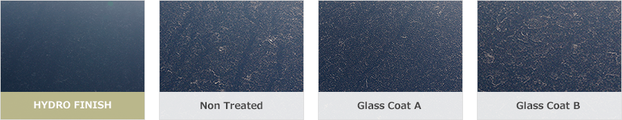 Comparison photos among HYDRO FINISH, Glass Coat A and Glass Coat B which exposed outside 3 months.